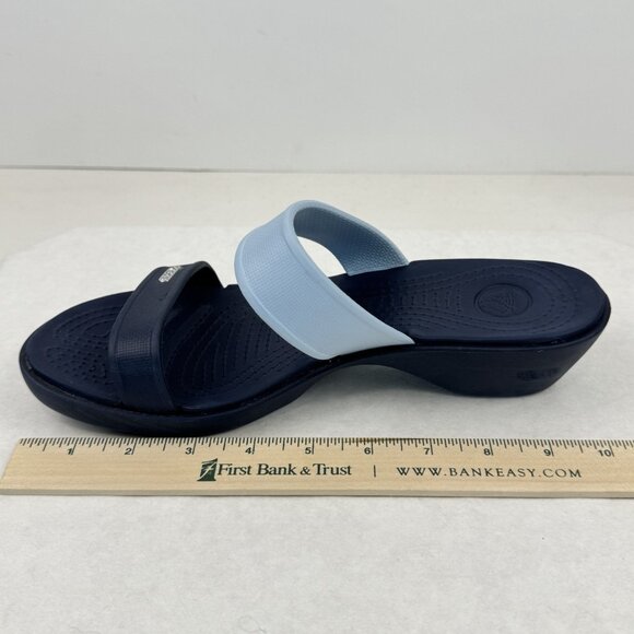 Crocs Womens 2-Tone Blue Navy Mix Madeira 2 Strap Slip On Sandals Croslite Sz W9 - Picture 12 of 12